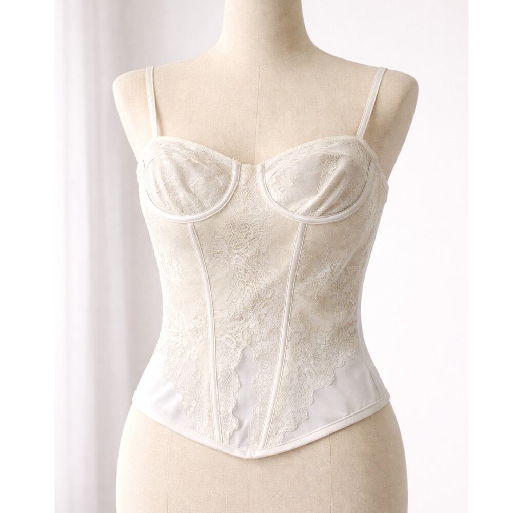 Little Lie Corset Bustier Top Women Small White Lace Overlay Bridal Chic Shaper